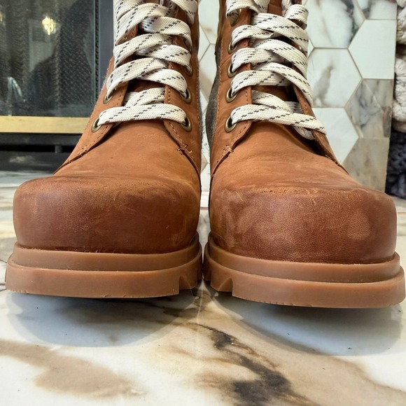 Sorel Lexie Wedge Boots Elk Quarry Leather Felt Lace Up Ankle Lug Sole Womens 9 - Picture 4 of 8